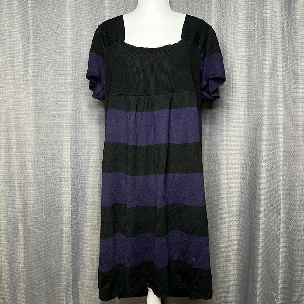 WISHES WISHES WISHES PURPLE BLACK STRIPED DRESS SIZE 2X
